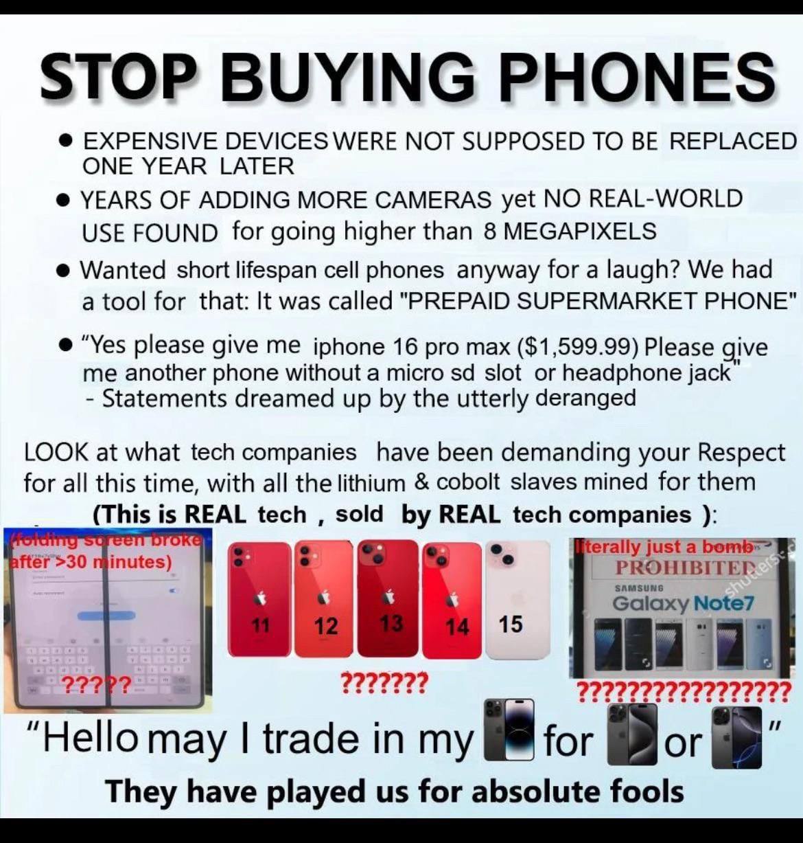 EXPENSIVE DEVICES WERE NOT SUPPOSED TO REPLACED ONE YEAR LATER YEARS OF ADDING MORE CAMERAS yet NO REAL-WORLD USE FOUND for going higher than 8 MEGAPIXELS Wanted short lifespan cell phones anyway for 