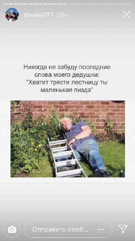 Никогда не забуду последние слова моего дедушки: “Хватит трясти лестницу ты маленькая пизда” fiz И