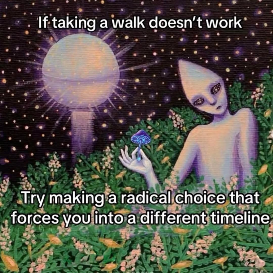 If taking a walk doesn't work Try making a radical choice that forces you into a different timeline
