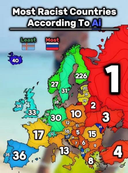 Most Racist Countries Ассогатд То 40 226 31 33 30 2 10 3 39 15 7 6 9 13