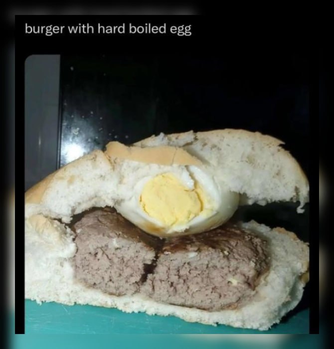 burger with hard boiled egg