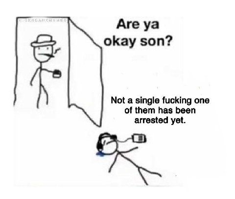 Аге okay son? Not a single fucking one of them has been arrested yet.