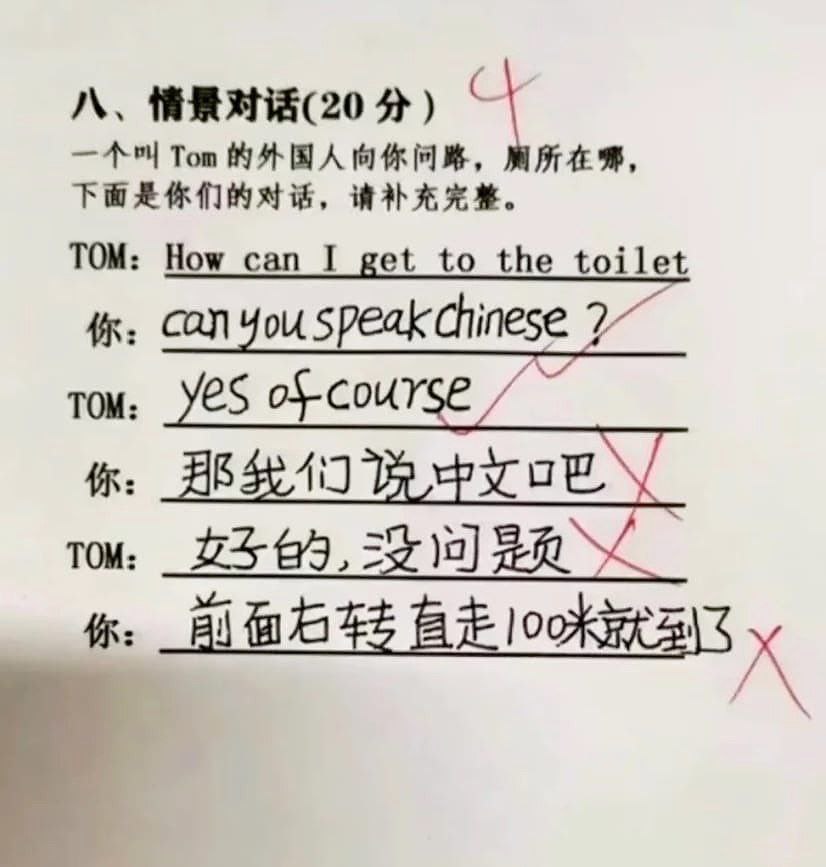 4) 1" Tom TOM: How can I get to the toilet speak chinese 2~— том. YeS том: