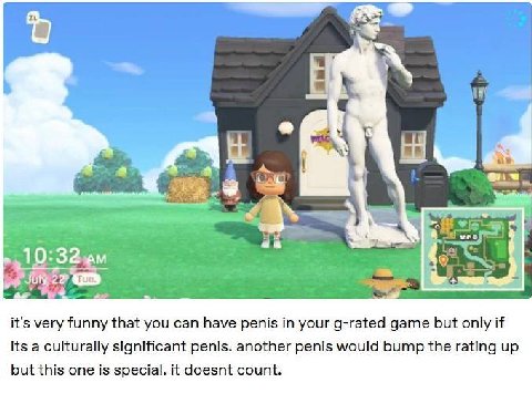 5% А 4.7% it's very funny that you can have penis your g-rated game but only if its a culturally significant penis. another penis would bump the rating up but this one is special. it doesnt count.