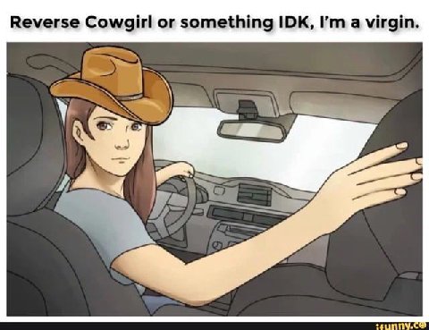 Reverse Cowgirl or something IDK, a virgin.