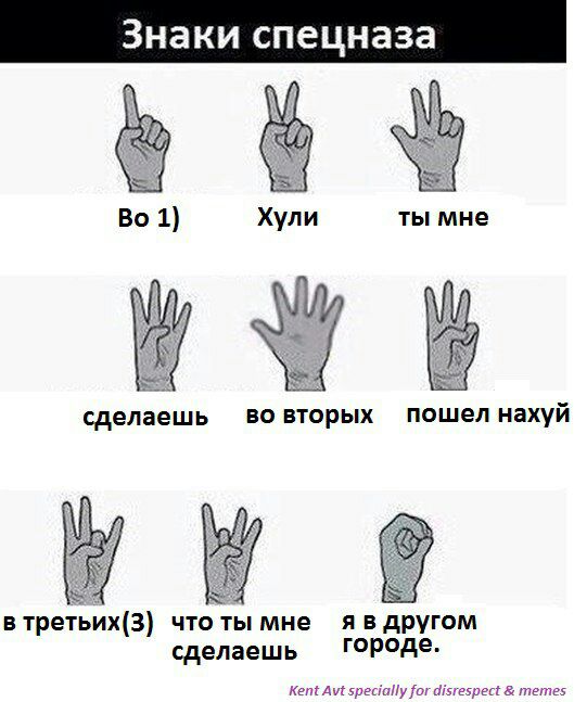 Знаки спецназа 1) Хули ты мне сделаешь TpeTbux(3) что ты мне другом сделаешь ГОоРоде. Kent Avt specially for disrespect memes