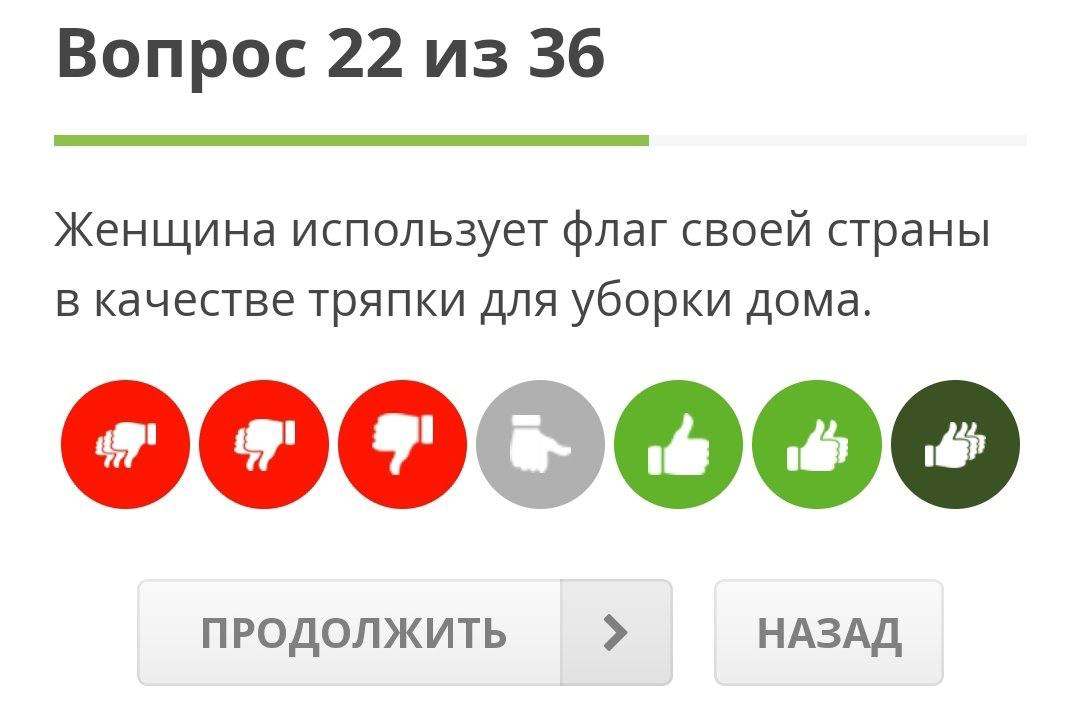 Вопрос 22 из 36 Женщина использует флаг своей страны В качестве тряпки для уборки дома. ооо ооо ПРОДОЛЖИТЬ НАЗАД