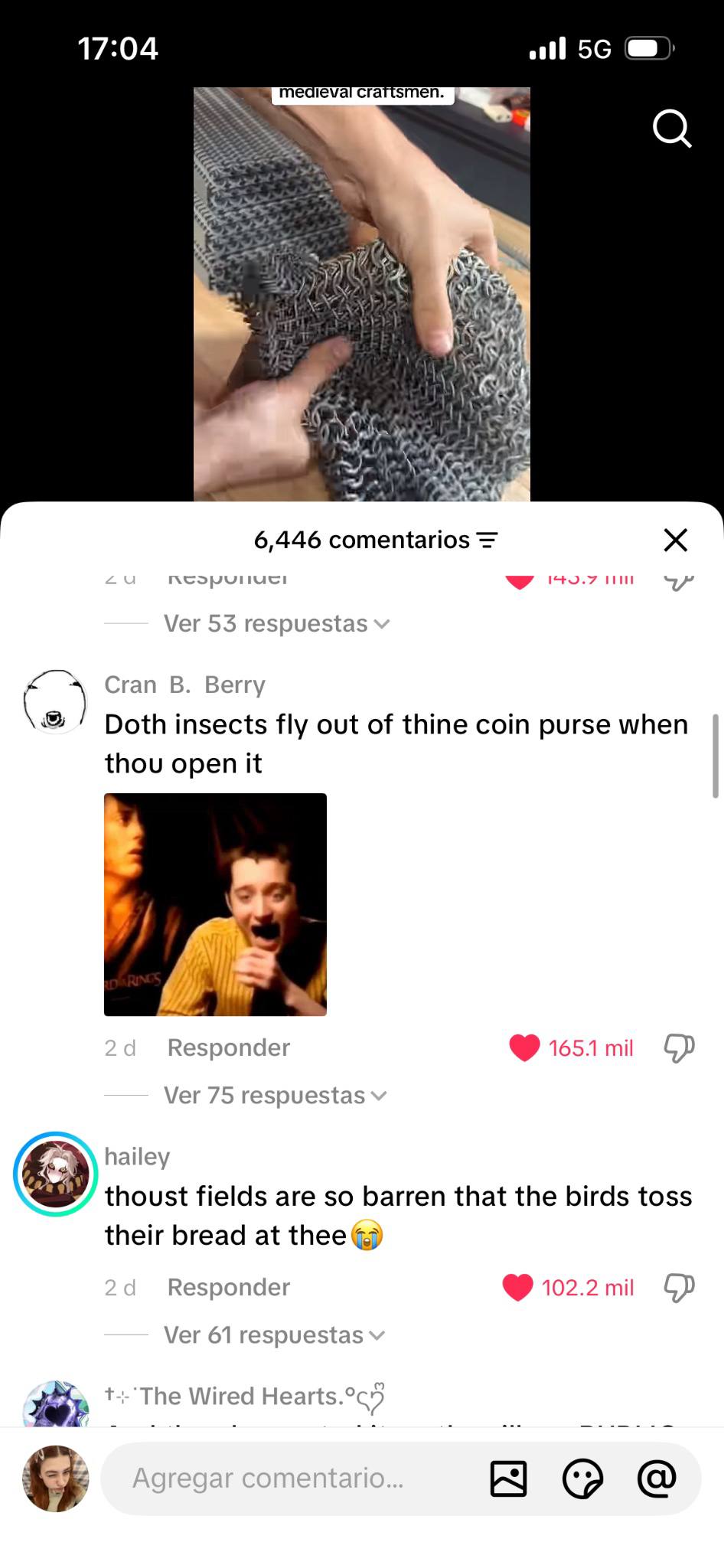17:04 5С medieval Crattsmen. у 6,446 comentarios Ver 53 respuestas Cran Berry Doth insects Ну out of thine сот purse when thou open it Responder С Ver 75 respuestas hailey fields are so barren that th