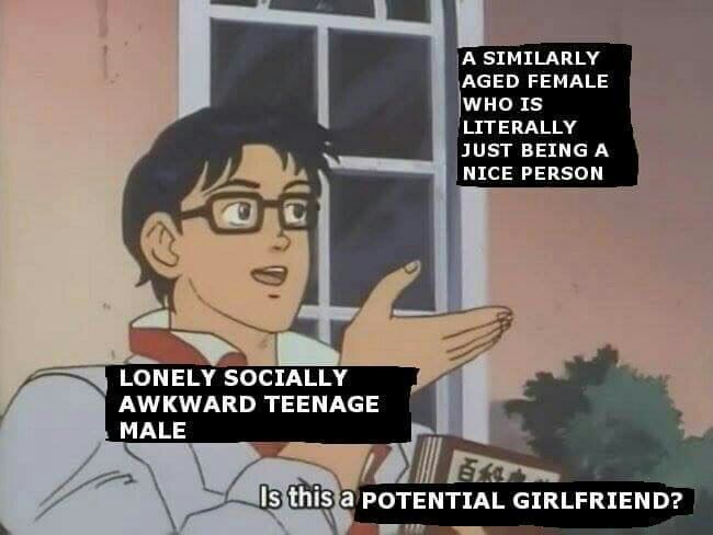 SIMILARLY \AGED FEMALE |мно Is BEINGA МТСЕ PERSON я LONELY SOCIALLY AWKWARD TEENAGE MALE POTENTIAL GIRLFRIEND?