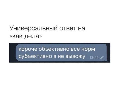 Универсальный ответ на «как дела» короче объективно все норм субъективно я не вывожу