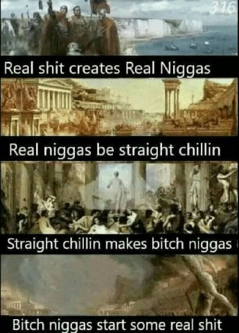 Real shit creates Real Niggas НЕ Real niggas be straight chillin Straight chillin makes bitch niggas Bitch niggas start some real shit