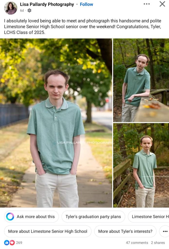 eee Lisa Pallardy Photography Follow absolutely loved being able to meet and photograph this handsome and polite Limestone Senior High School senior over the weekend! Congratulations, Tyler, LCHS Clas
