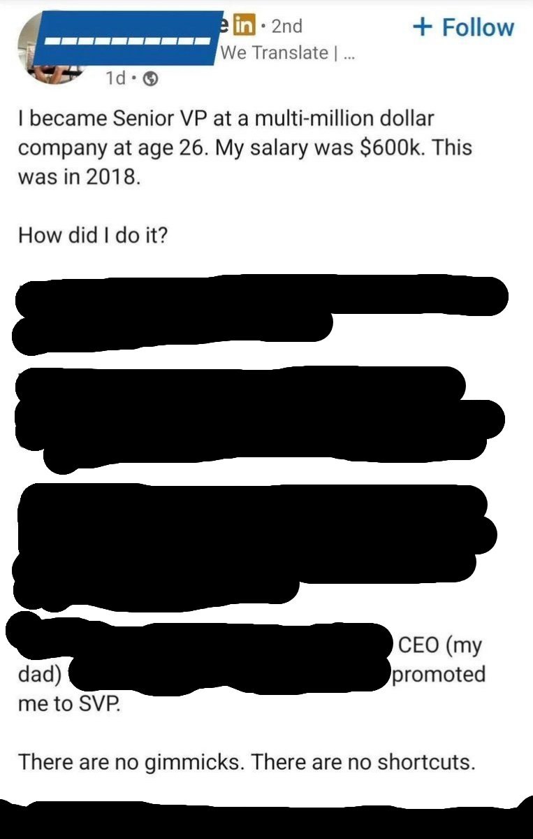 Follow We Translate became Senior at a multi-million dollar company at age 26. My salary was This was in 2018. How did it? CEO (my dad) promoted me to SVP. There are no gimmicks. There are no shortcut