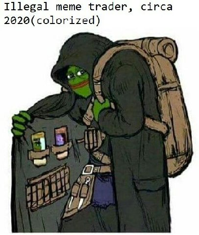 Illegal meme trader, circa 2020(colorized)