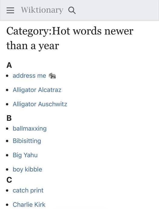 https://en.wiktionary.org/wiki/Category:Hot_words_newer_than_a_year
