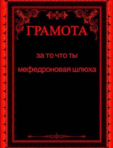 i ГРАМОТА за то что ты 4 мефедроновая шлюха 4 4