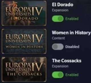 Dorado К VERSAI EMDORADO Enabied Women in History Content WOMEN IN HISTORY The Cossacks у Expansion UNIVERSALIS rue COSSACKS