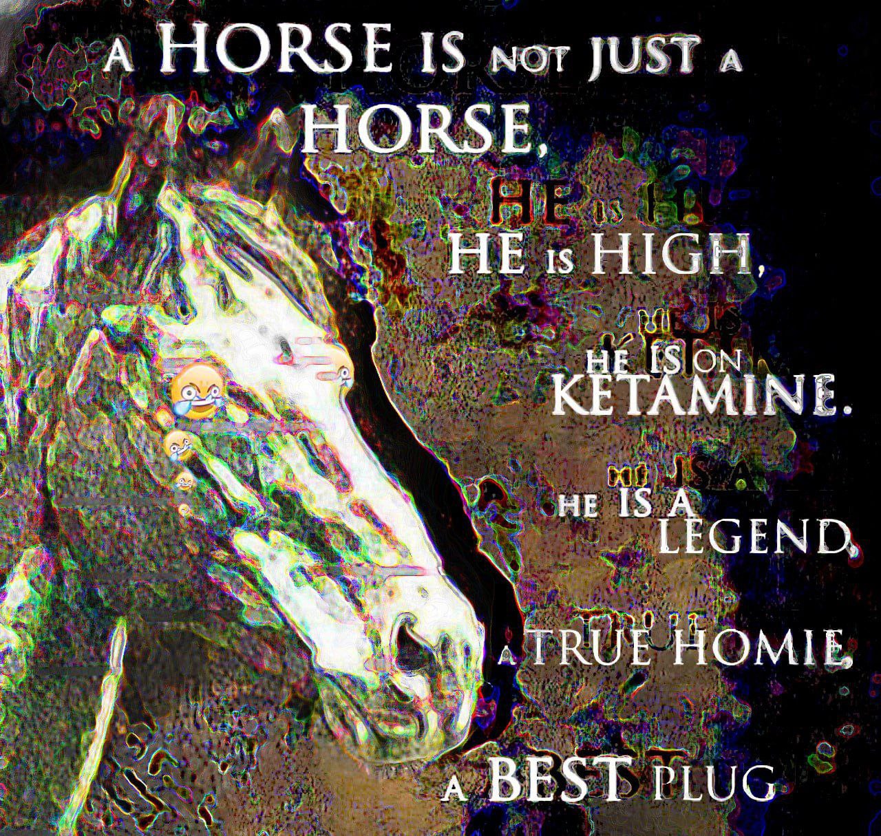 A HORSE IS мот JUST a “HORSE, HE 15 HIGH, HE ON a” НЕ ISA LEGEND „ТВОЕ HOMIE A BEST PLUG