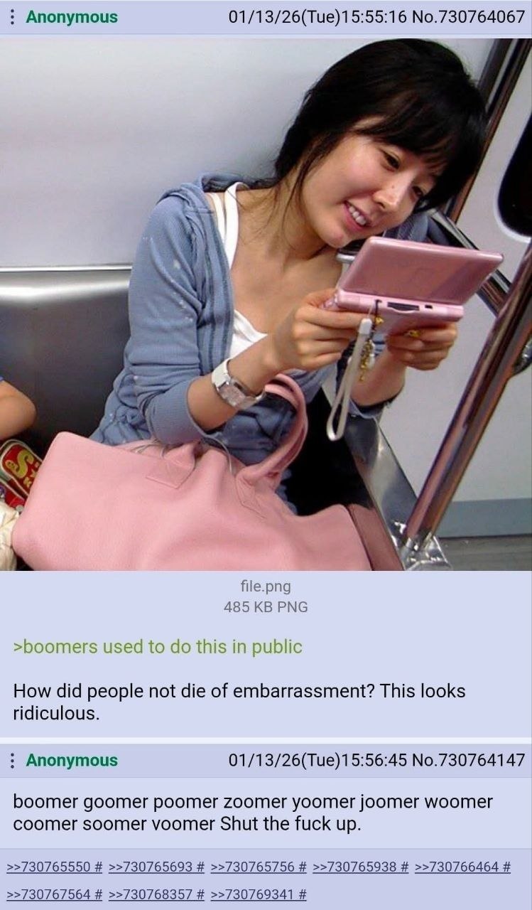 Anonymous 01/13/26(Tue)15:55:16 у у. file.png 485 PNG >boomers used to this in public How did people not die of embarrassment? This looks ridiculous. Anonymous 01/13/26(Tue)15:56:45 No.730764147 boome