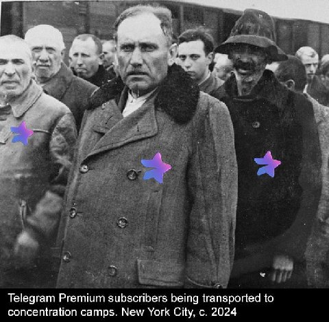 Telegram Premium subscribers being transported to concentration camps. New York City, 2024
