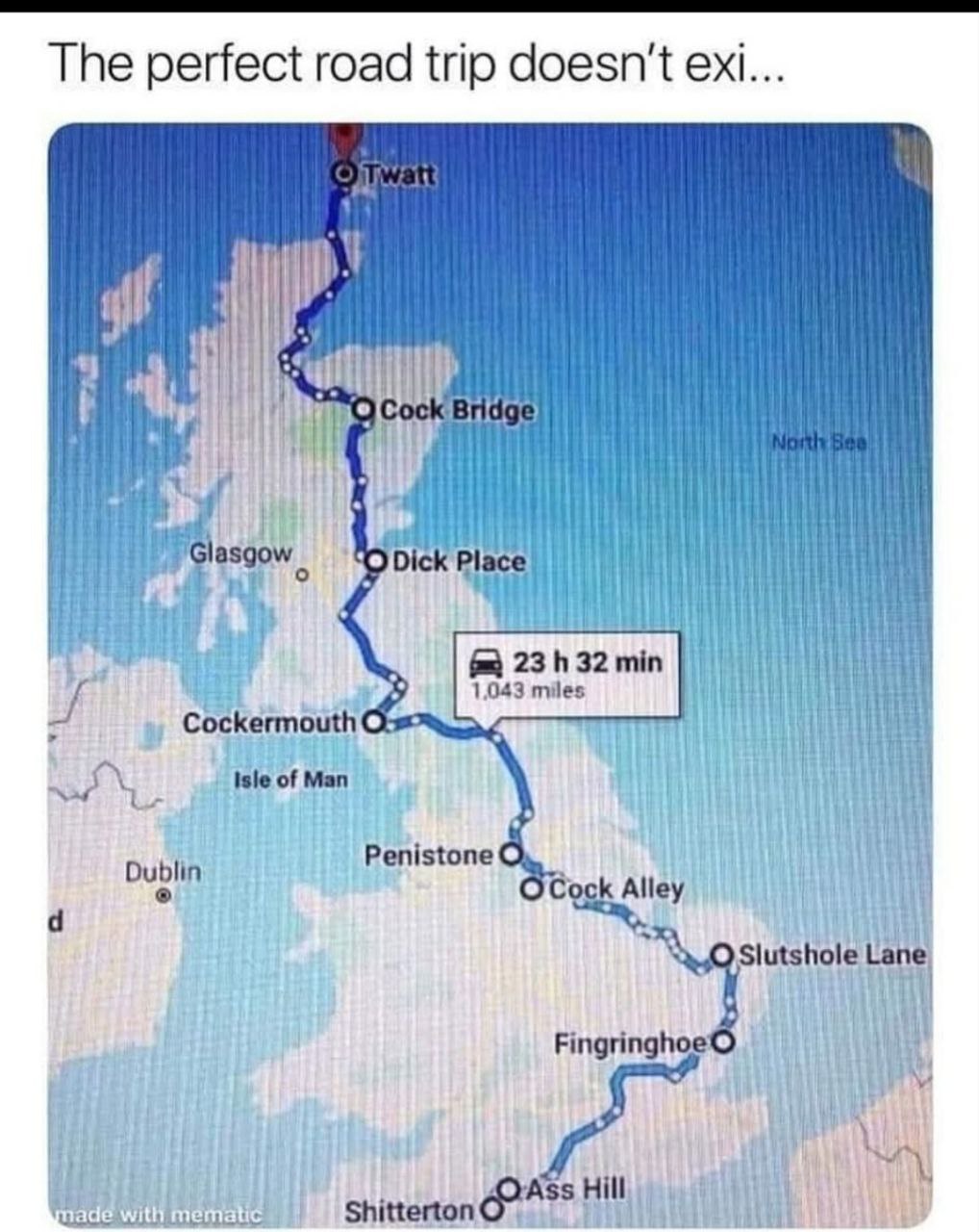 The perfect road trip doesn't ock Bridge min 1.043 miles Cockermouth Реп! Alley Lane Fingringhoe НИ упаче with mematic