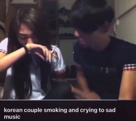 korean couple smoking and crying to sad