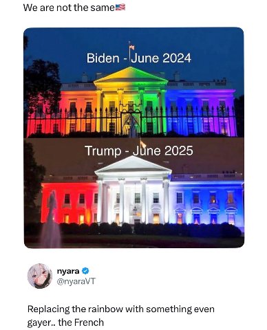 We are not the Biden Mans 2024 Trump JNine 2025 пуага @nyaraVT Replacing the rainbow with something even gayer.. the French