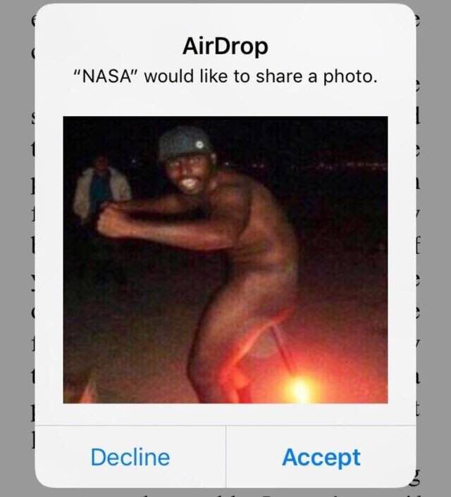 AirDrop “NASA” would like to share a photo. Decline Accept