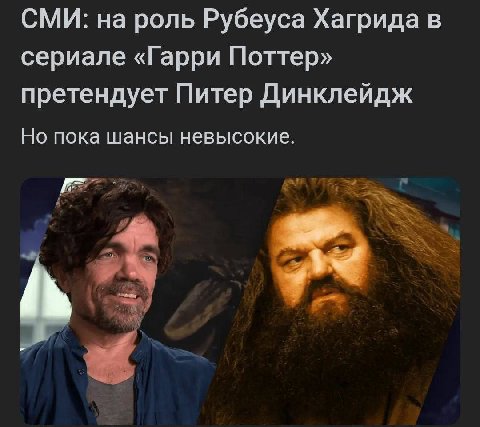 СМИ: на роль Рубеуса Хагрида в сериале «Гарри Поттер» претендует Питер Динклейдж Но пока шансы невысокие.
