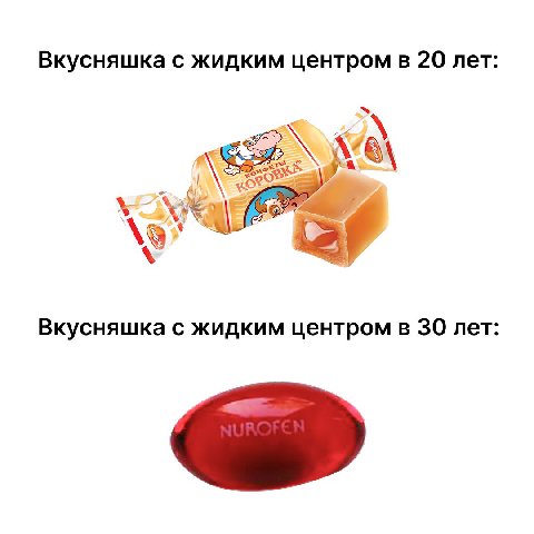 Вкусняшка с жидким центром в 20 лет: А а Вкусняшка с жидким центром в 30 лет: