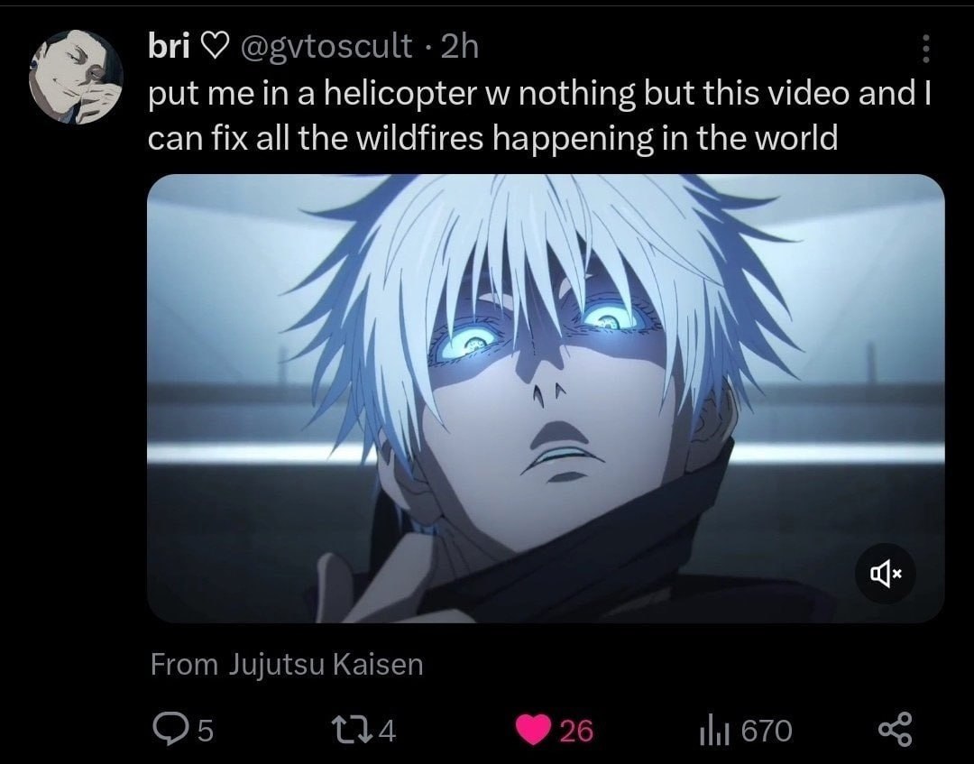@gvtoscult put helicopter nothing but this video and can fix all the wildfires happening in the world 1 Вы A? From Jujutsu Kaisen 26 [1 670