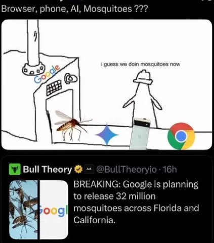 Browser, phone, Mosquitoes i guess we дот mosquitoes now 2 Bull Theory BREAKING: Google is planning to release 32 million Mosquitoes across Florida and California.