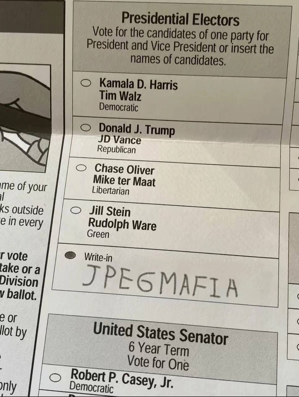 Presidential Electors Vote for the candidates of one party for President and Vice President or insert the names of candidates, Kamala Harris Tim Walz Democratic Donald Trump Vance Republican Chase Oli