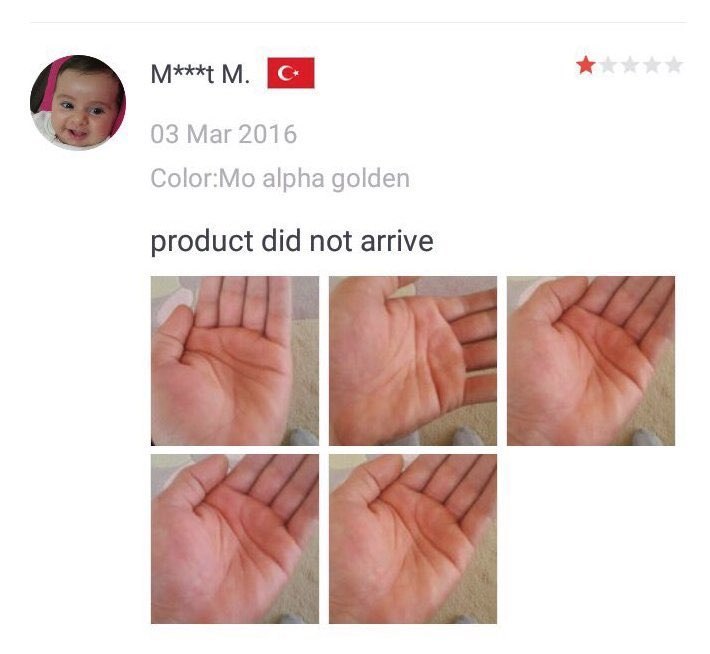 03 Маг2016 Color:Mo alpha golden product did not arrive