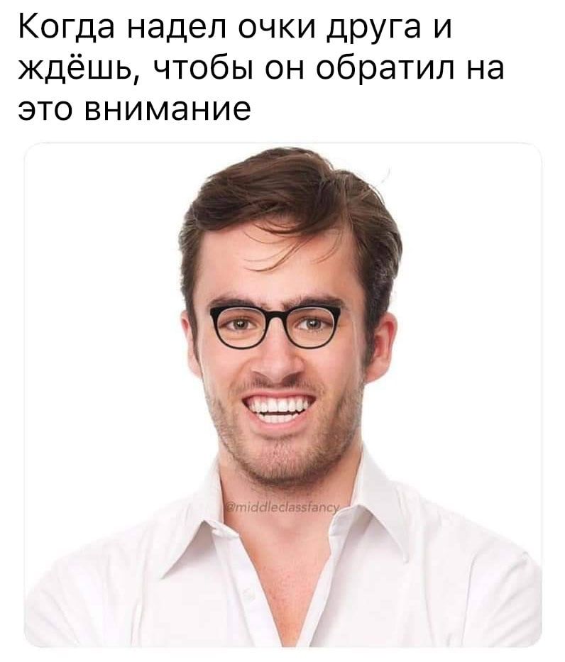 Когда надел очки друга и ждёшь, чтобы он обратил на это внимание iddle псу К