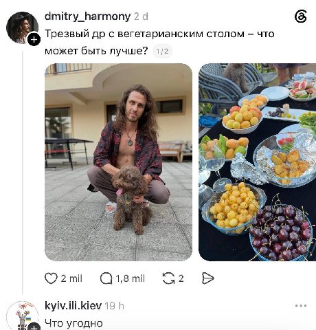 dmitry_harmony 2 а 6 Трезвый с вегетарианским столом что может быть лучше? 1/2 2 4 А ‘3 2 kyiv.ili.kiev 19 Что угодно