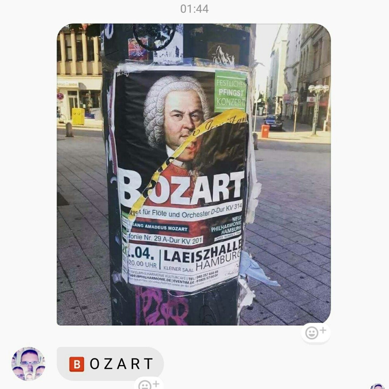 01:44 IFINGSI ON 1 flr Flote und Orchester AMADEUS MozaRT 29 A. Dur 201 04, 20.00 UHR LAEIS BUR KLEINER 5a, В