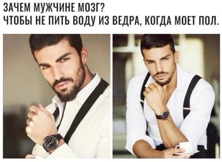 ЗАЧЕМ МУЖЧИНЕ МОЗГ? ЧТОБЫ НЕ ПИТЬ ВОДУ ИЗ ВЕДРА, КОГДА МОЕТ ПОЛ. в