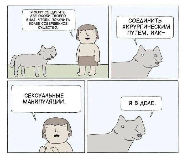 Я ХОЧУ СОЕДИНИТЬ ДВЕ ОСОБИ ТВОЕГО ВИДА, ЧТОБЫ ПОЛУЧИТЬ БОЛЕЕ СОВЕРШЕННОЕ СОЕДИНИТЬ СУЩЕСТВО. ХИРУРГИЧЕСКИМ ПУТЁМ, ИЛИ- СЕКСУАЛЬНЫЕ МАНИПУЛЯЦИИ.