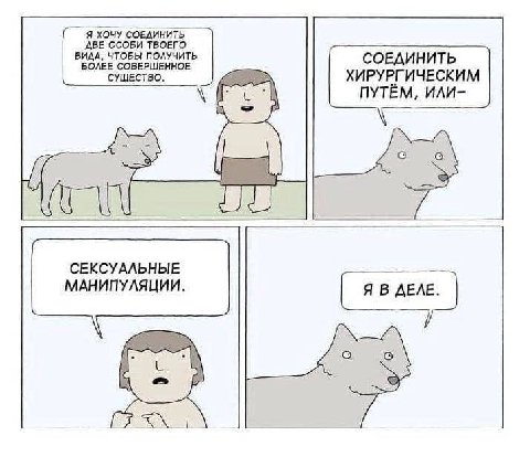 Я ХОЧУ СОЕДИНИТЬ ДВЕ ОСОБИ ТВОЕГО ВИДА, ЧТОБЫ ПОЛУЧИТЬ БОЛЕЕ СОВЕРШЕННОЕ СОЕДИНИТЬ СУЩЕСТВО. ХИРУРГИЧЕСКИМ ПУТЁМ, ИЛИ- СЕКСУАЛЬНЫЕ МАНИПУЛЯЦИИ.