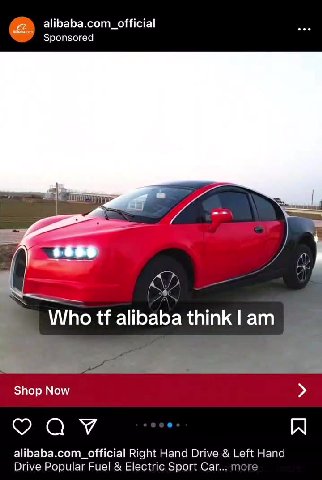 alibaba.com_official Giant Inflatable Indoor Theme Who tf alibaba think Гат Download the world's leading B2B App to shop... more т” Зропзогеа Drive Popular Fuel & Electric Sport Car... more Who tfalib