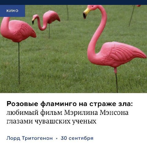 кино 4 Розовые фламинго на страже зла: любимый фильм Мэрилина Мэнсона глазами чувашских ученых Лорд Тритогенон 30 сентября