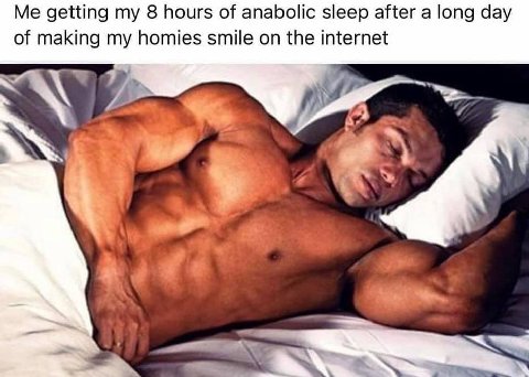 Me getting my 8 hours of anabolic sleep after a long day of making my homies smile on the internet