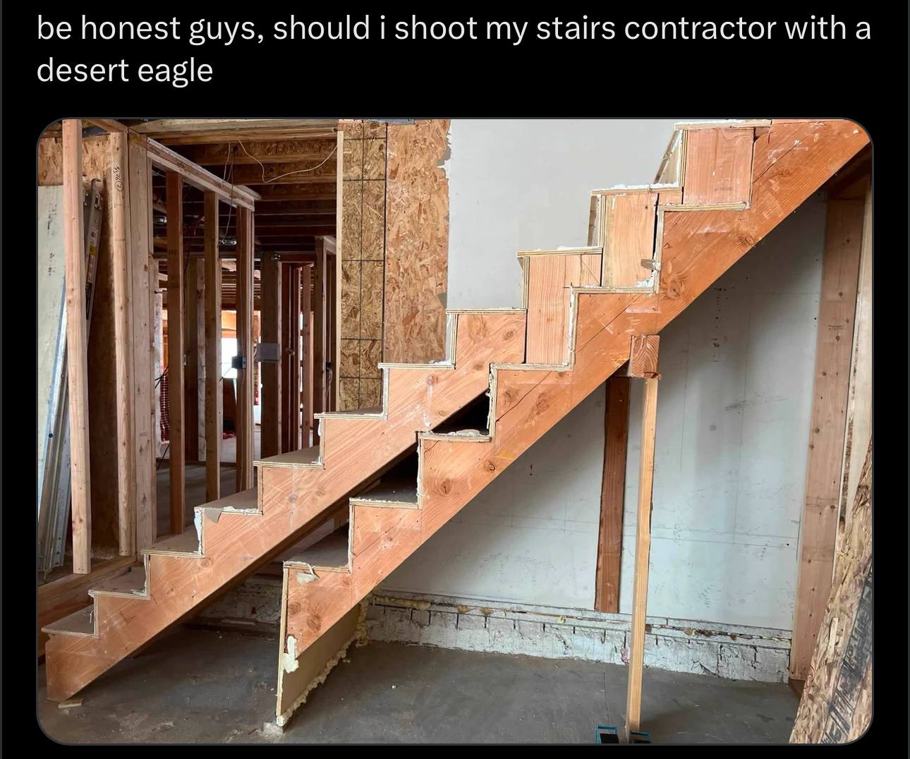 be honest guys, should i shoot my stairs contractor with а desert eagle 1