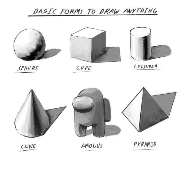 BASIC FORMS TO DRAW YLINDER CUBE CONE AMOGUS