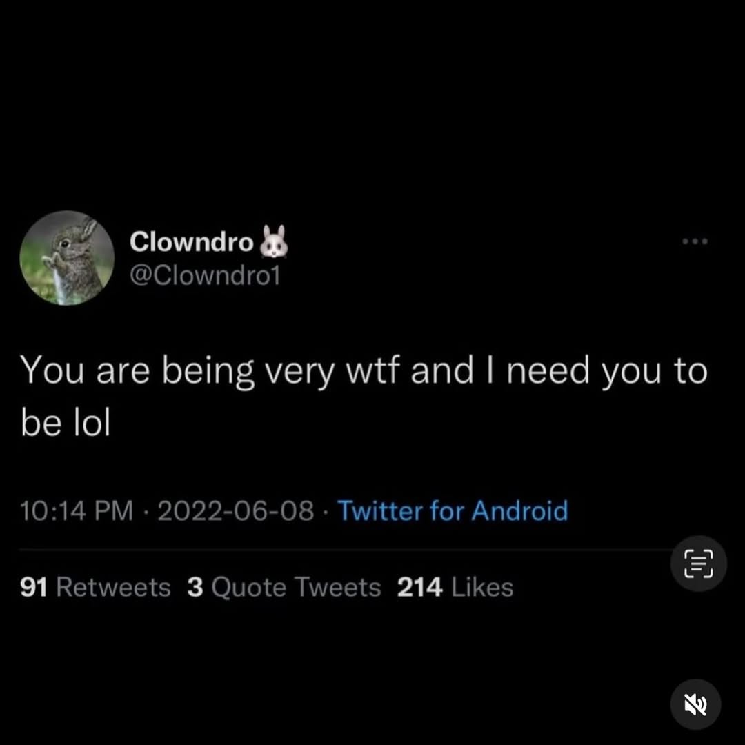 у You are being very wtf and need you to be lol 10:14 2022-06-08 Twitter for Android 91 Retweets 3 Quote Tweets 214 Likes