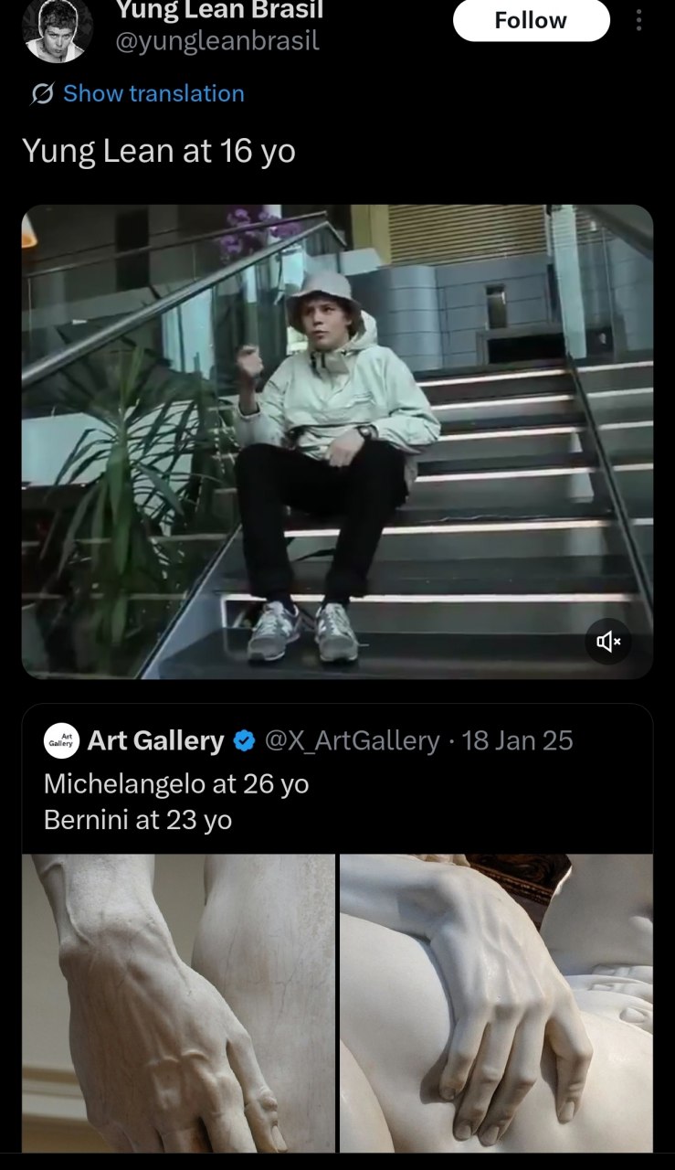 Роном Yung Lean at 16 Art Gallery Michelangelo at 26 Bernini at 23