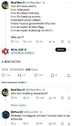 Real Ben news media. run hollywood. run the music industry. run the banking system. invented cancel culture. have massive government influence. expert at false flags. expert at playing the victim. Who