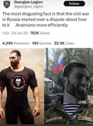 9 Georgian Legion Follow The most disgusting that the civil war in Russia started over a dispute about how tok Jkrainians more efficiently 1:42 Jun 23 4,299 Retweets 193 tes Like He 3 я