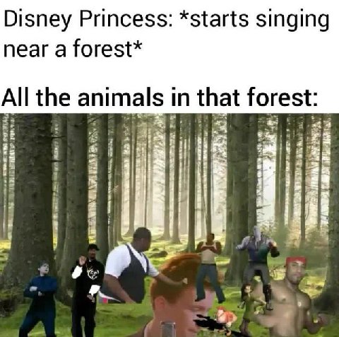 Disney Princess: *starts singing near a forest* All the animals in that forest: За i я}